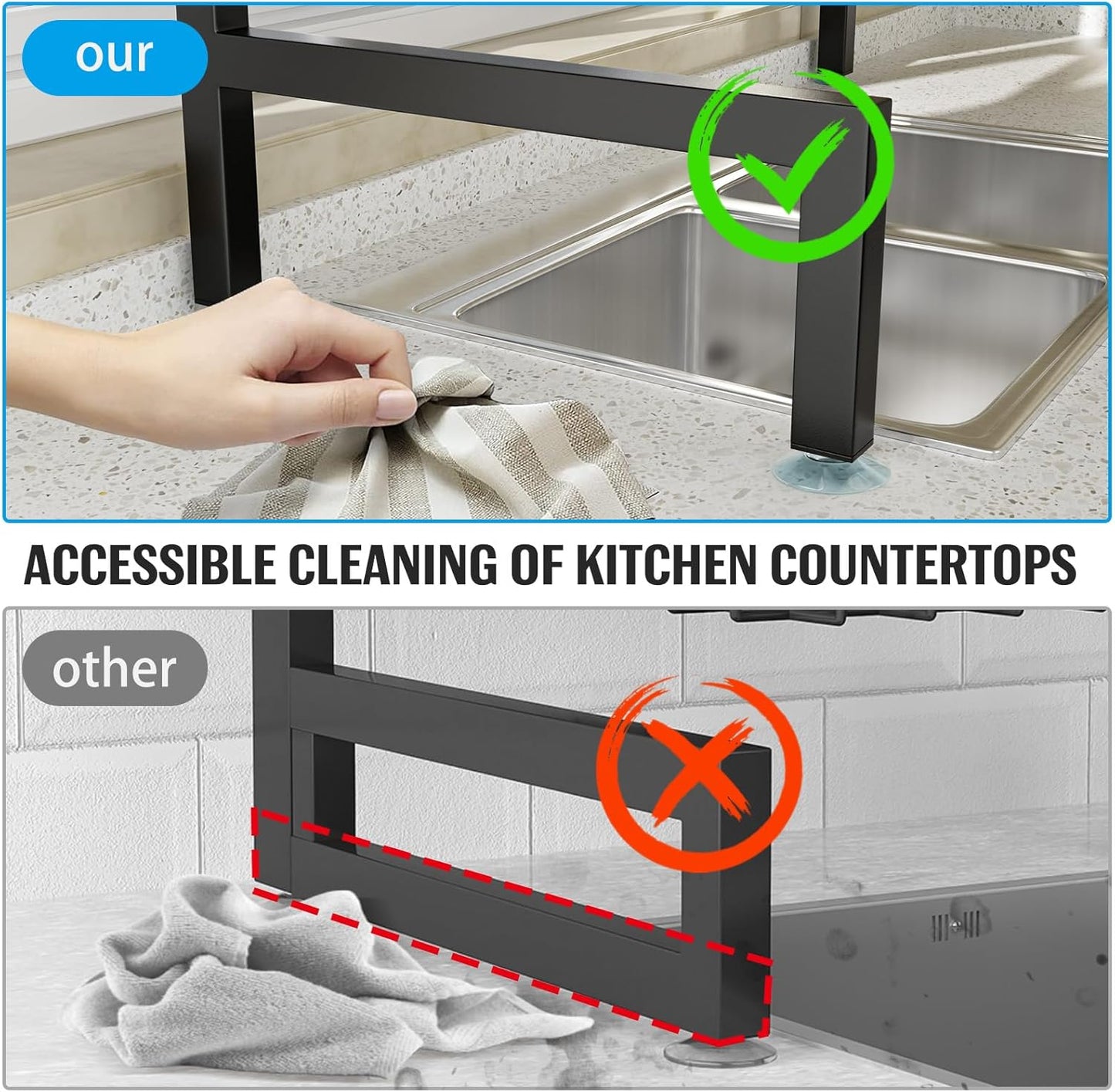 SNSLXH 4 Baskets 2-Tier Over The Sink Dish Drying Rack, 26.57"-35" | Large Dish Drying Rack for Kitchen, Extensible and Adjustable, Saving Kitchen Space