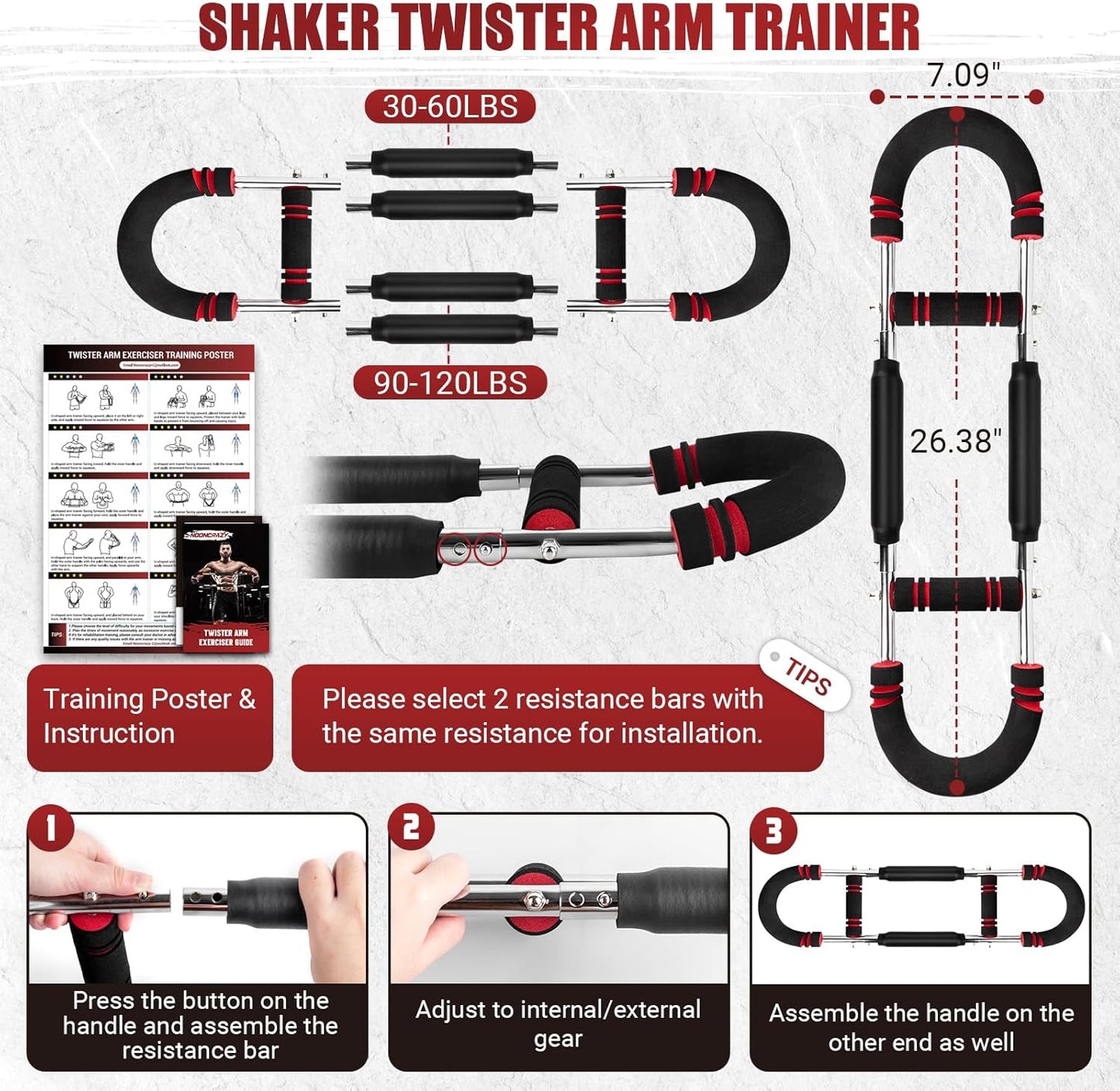 Adjustable Twister Arm Trainer, 30-120 lbs Resistance for Upper Body Workout