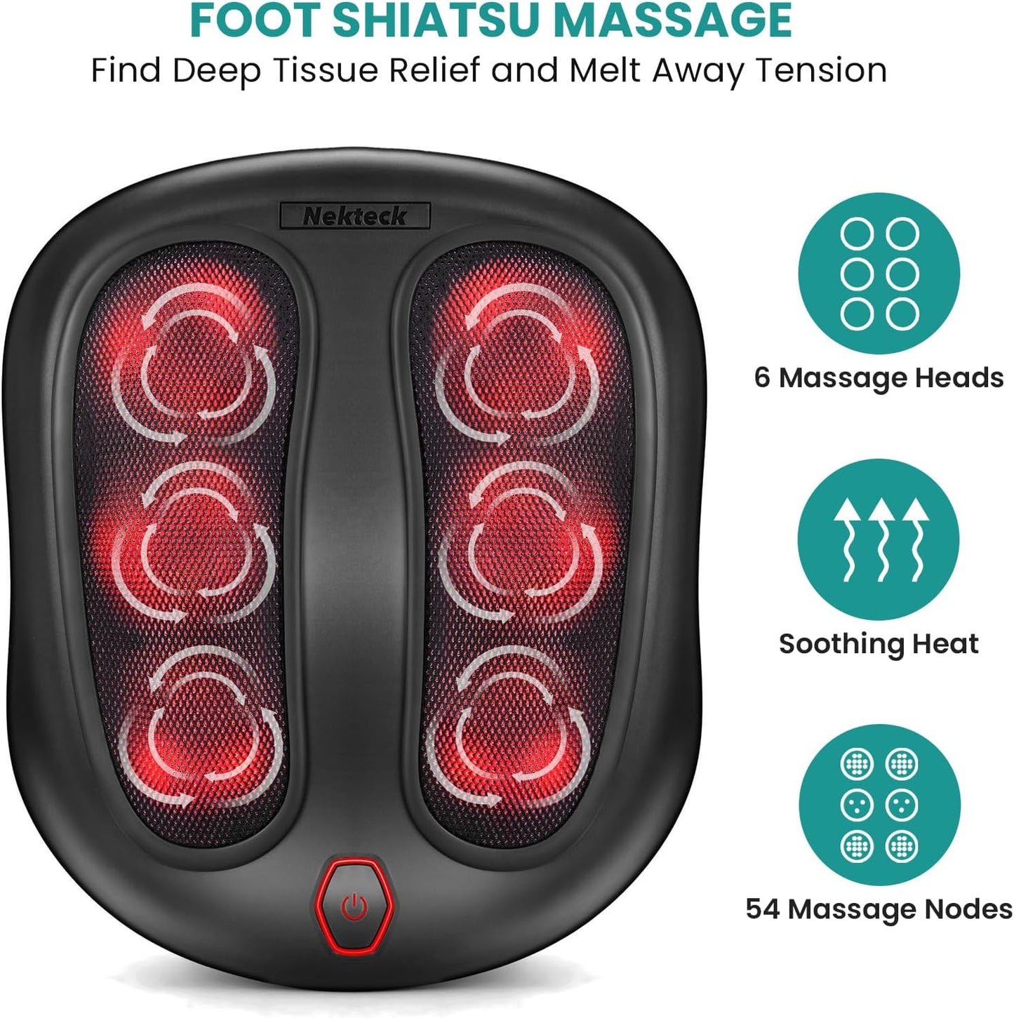 Nekteck Shiatsu Heated Electric Foot Massager with Heat for Pain Relief