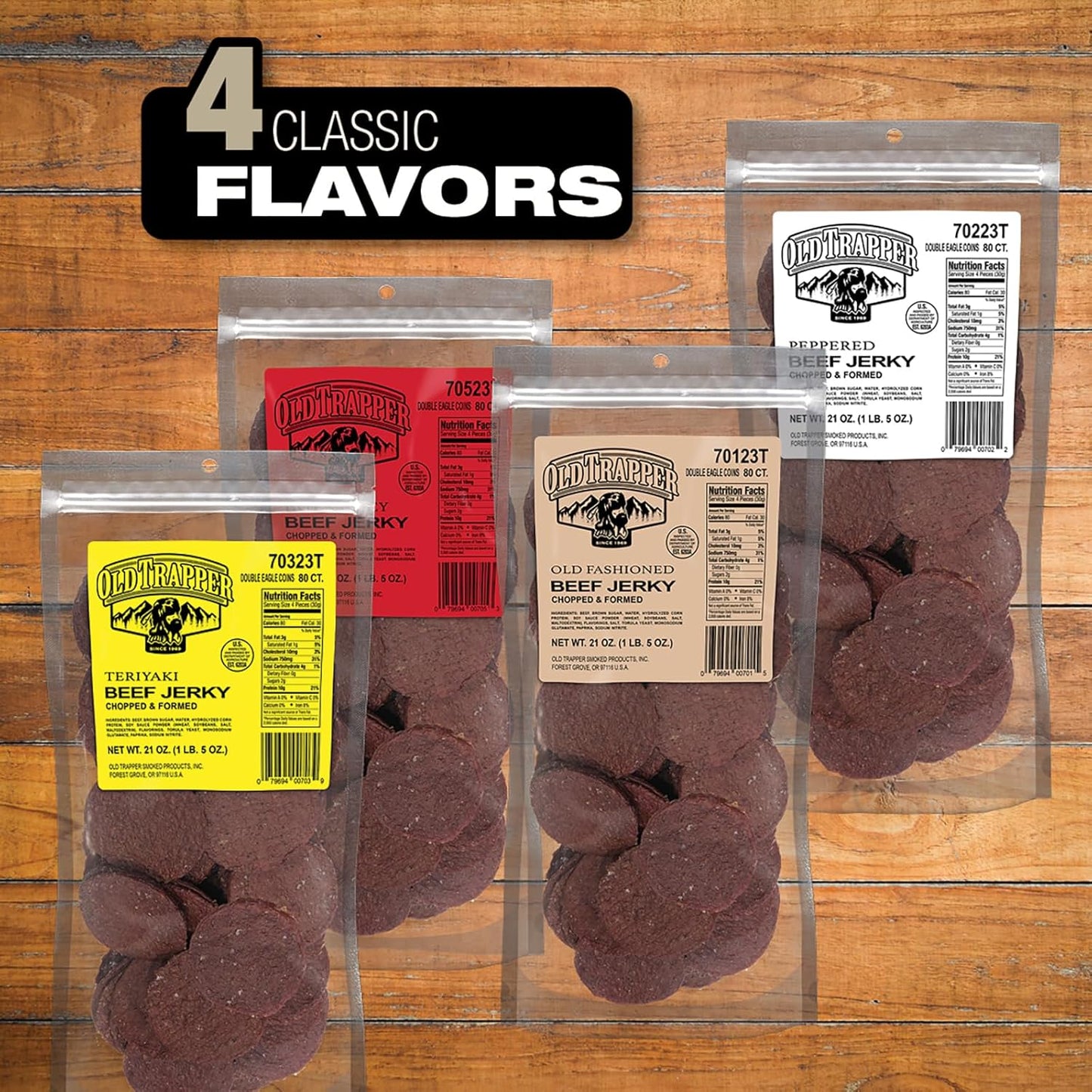 Old Trapper Double Eagle Beef Jerky, 21 Ounce Package, 10 Grams of Protein and 80 Calories per Serving