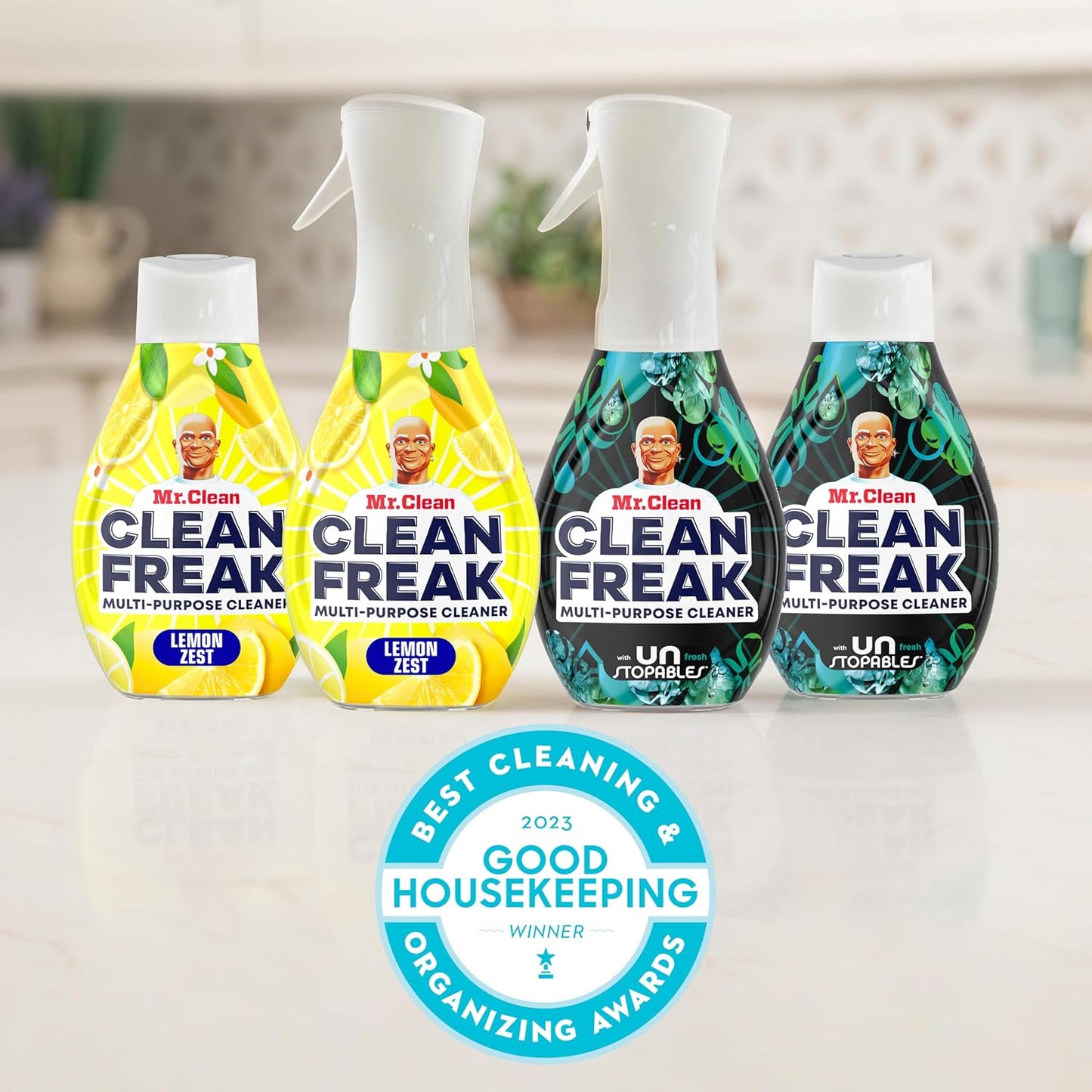 Mr. Clean Clean Freak Multi Surface Cleaning Spray, Deep Cleaning Mist Starter Kit and Refill Bundle, Unstopables Fresh Scent, 64 fl oz