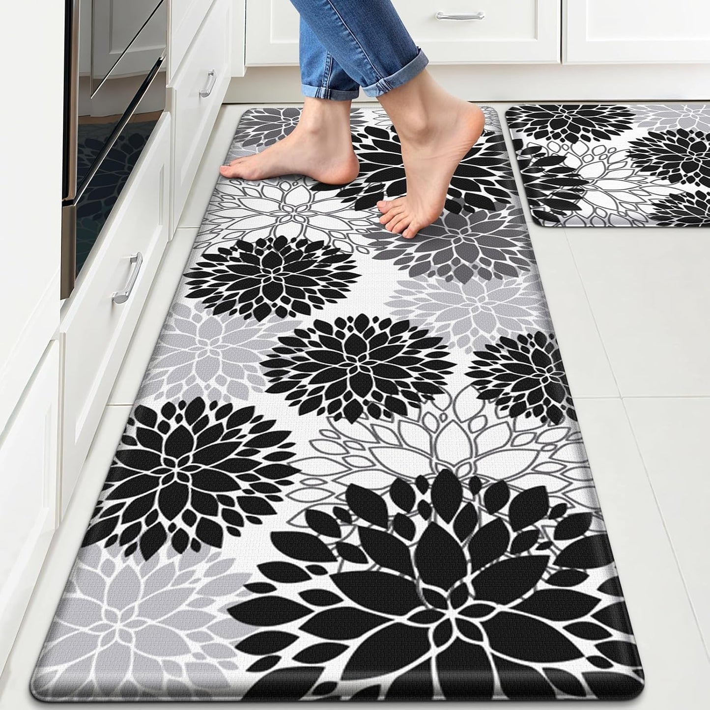 StepLively Kitchen Mats, 2PCS Kitchen Rugs, Cushioned Anti Fatigue Kitchen Mats for Floor, Kitchen Accessories Non-Slip Waterproof Kitchen Rug Set for Sink, Kitchen, Laundry, 17.3"×30"+17.3"×47"