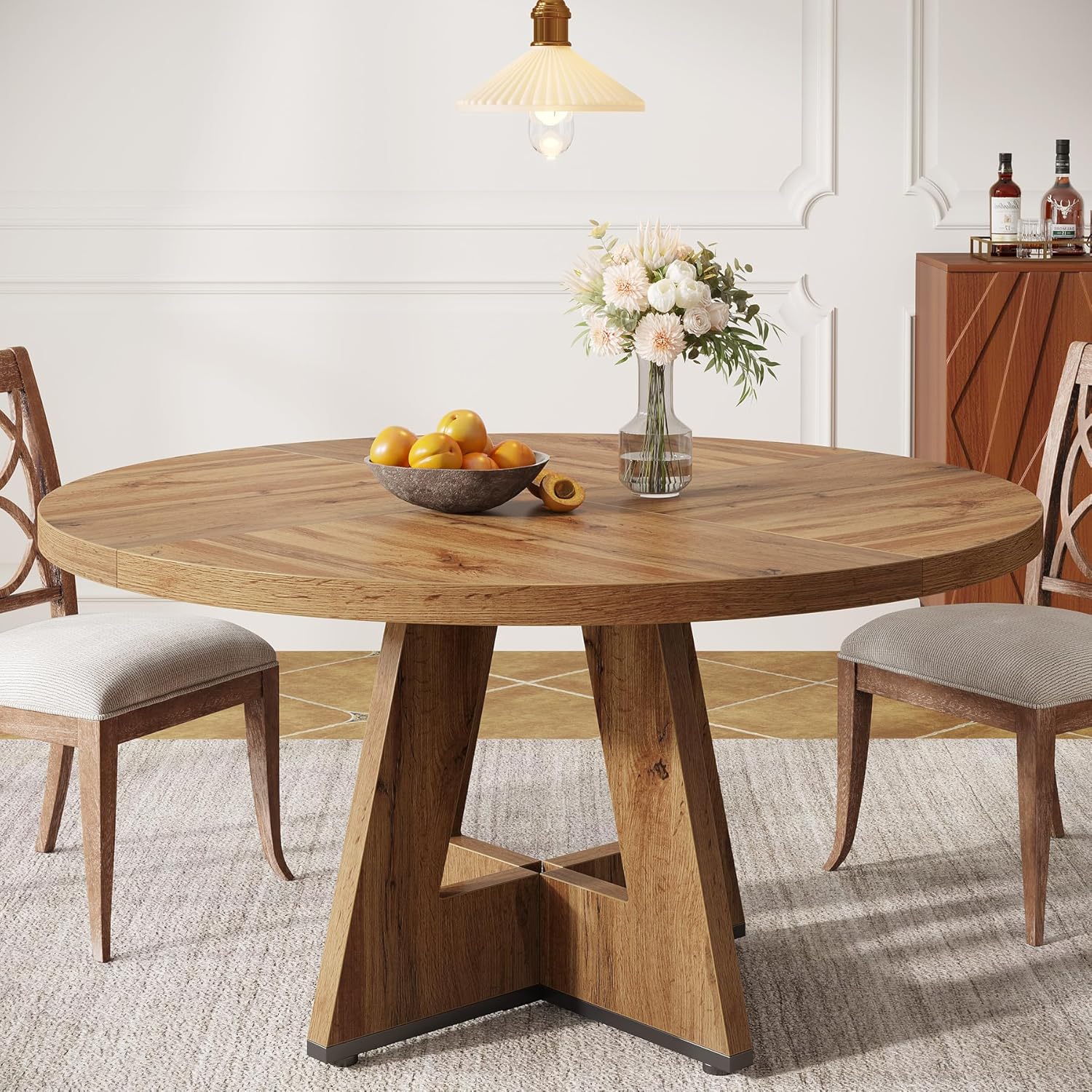 Tribesigns Farmhouse Dining Table, 47 Inch Round Dinner Table for 4, Rustic Round Dining Room Table for Home Dining Room Living Room (Wood)