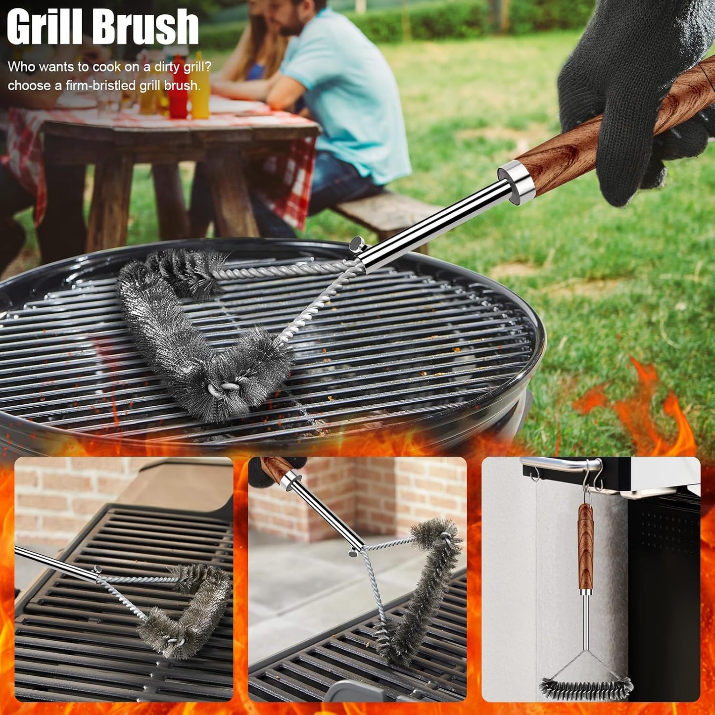 RINPIR 31pcs BBQ Grill Accessories Gifts for Men Dad, Heavy Duty Grilling Tools Gift Set for Father‘s Day, Stainless Steel BBQ Utensils Kit with Mats, Grill Brush in Carrying Bag Brown