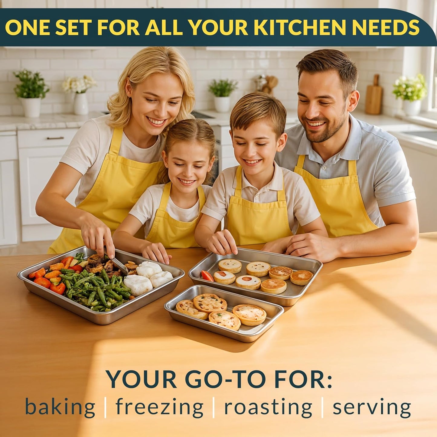 Baker's Signature Stainless Steel Cookie Sheet Pan | Baking Set of 3, Mirror Finish, Non-Stick, Rust Resistant, BPA Free, Dishwasher Safe, 9/12/16"
