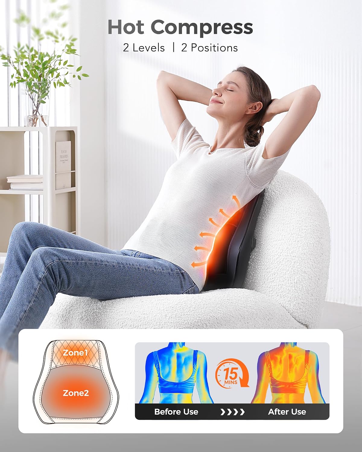 Boriwat Back Massager with Heat for Neck, Shoulder, Leg Pain Relief