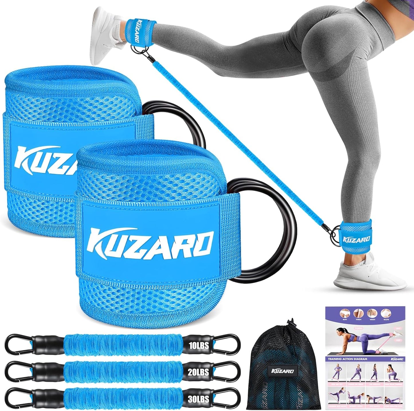 KUZARO Ankle Resistance Bands - Leg & Glutes Workout Equipment, Booty Trainer