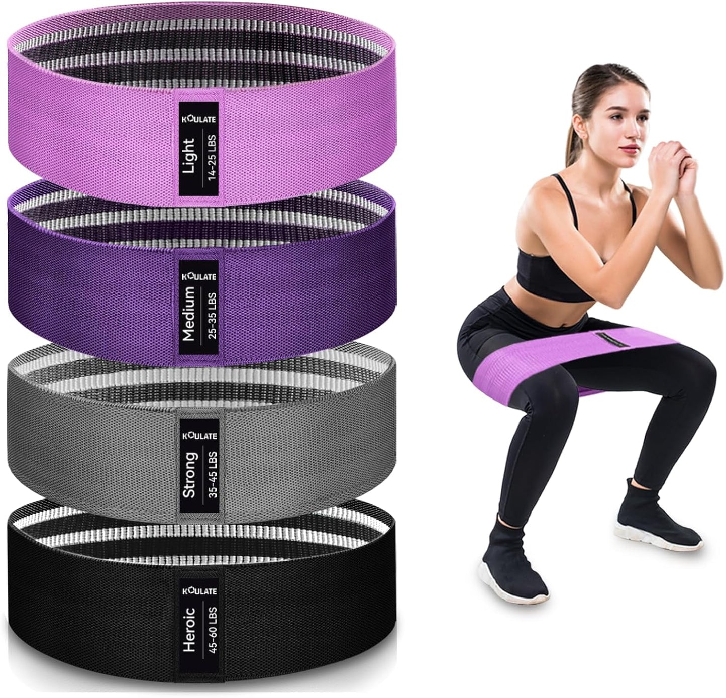Fabric Resistance Bands, 3 Levels for Workout, Leg Strength Training, Rehab, Yoga