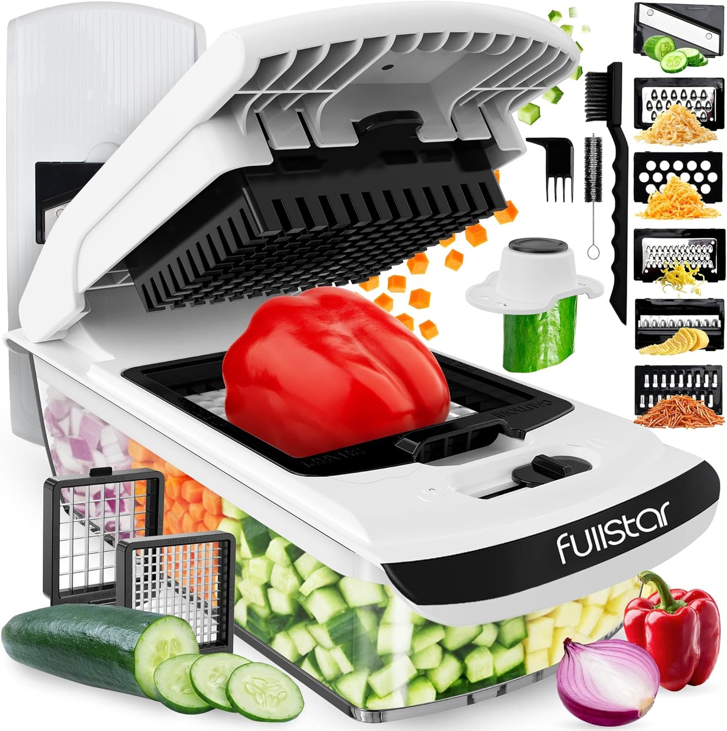 Fullstar The Original Pro Chopper - Vegetable Chopper and Spiralizer, Food Chopper with Container, Fruit Slicer, Kitchen Gadgets & Gifts, Home Essentials (4 in 1, White)
