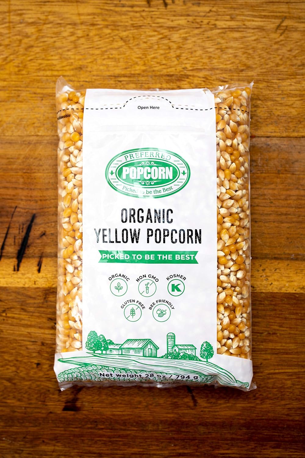 Preferred Popcorn Organic Popcorn, 28 Ounce Bag, Pack of 4, 30 Servings Per Bag