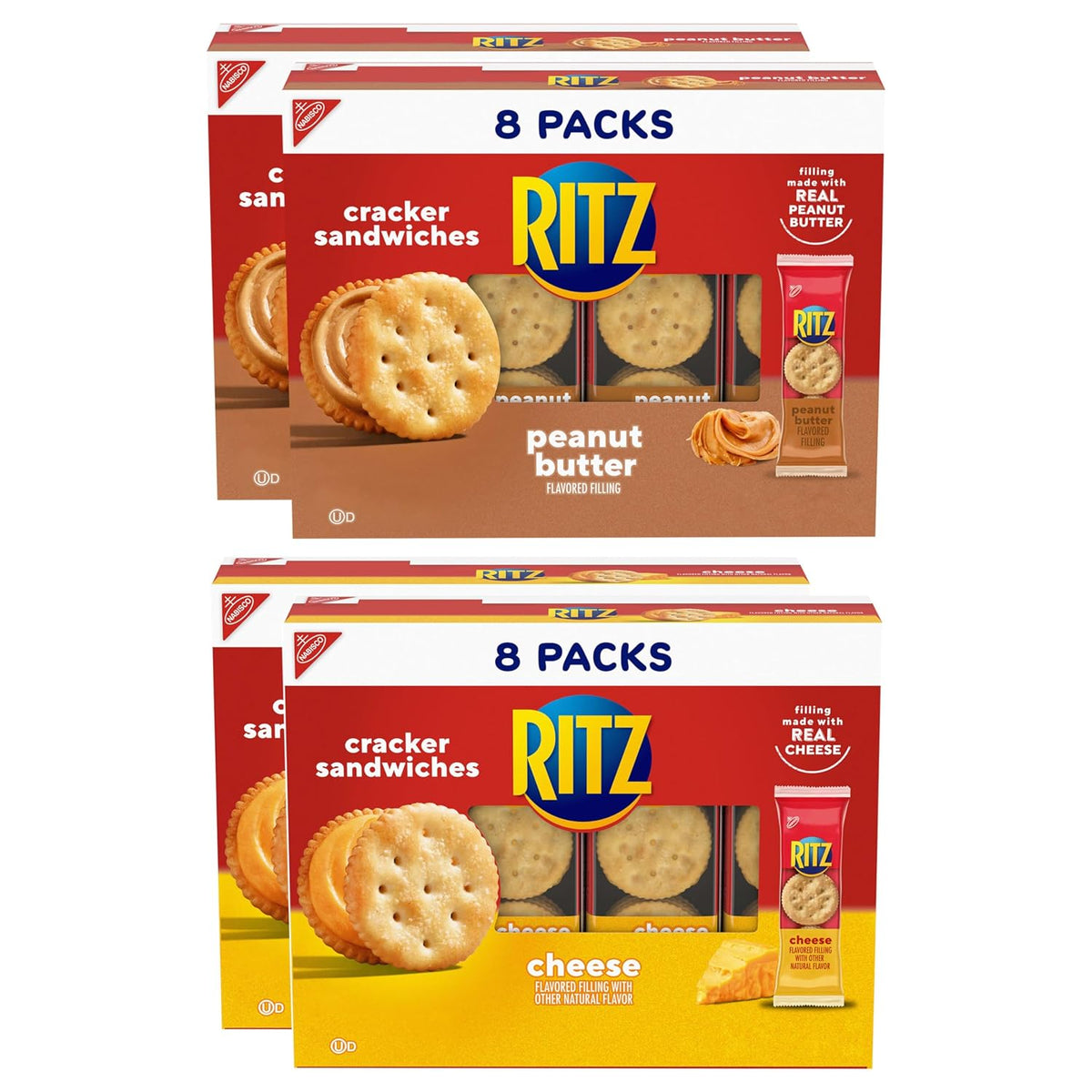 RITZ Peanut Butter and Cheese Sandwich Crackers Variety Pack, 32 Snack Packs
