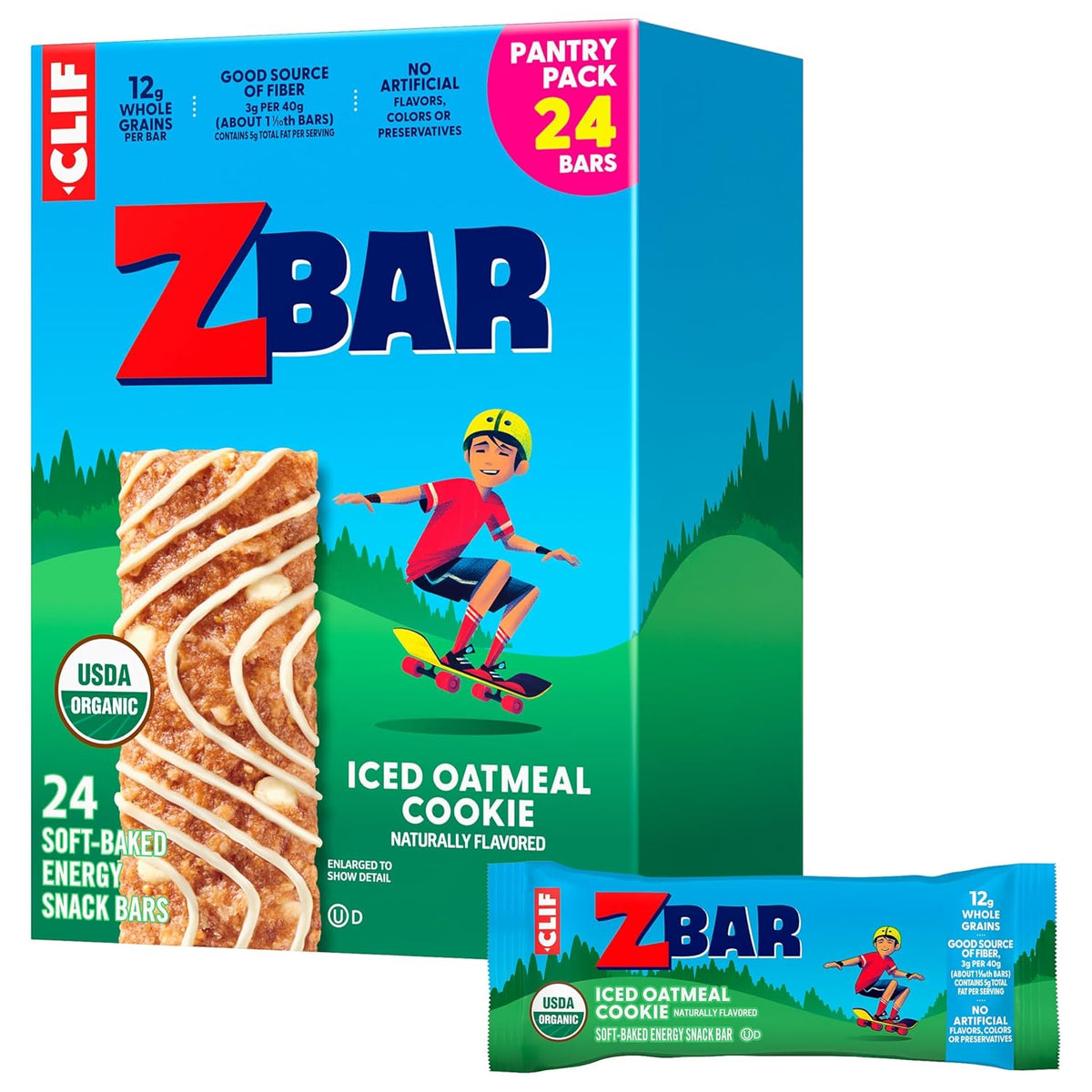 Zbar Iced Oatmeal Cookie Soft-Baked Energy Snack Bars, 24 Pack, USDA Organic, Non-GMO, 12g Whole Grains