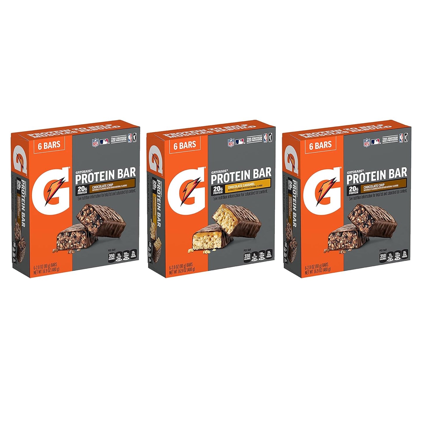Gatorade Whey Protein Recover Bars, Chocolate Chip, 2.8 ounce, Pack of 12