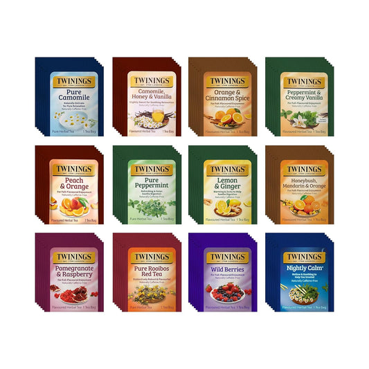 Twinings 48 Tea Bags Herbal Variety Pack, 12 Flavors, Caffeine-Free, Individually Wrapped