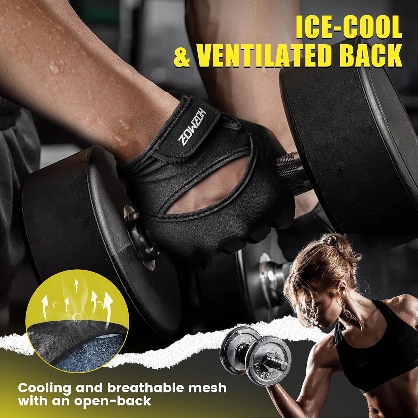 HOZMOZ Ventilated Workout Gloves w/ Full Palm Protection