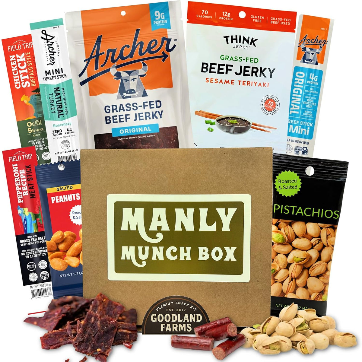 Manly Munch Box Jerky Gift Box - High Protein Beef & Turkey Jerky Variety Pack
