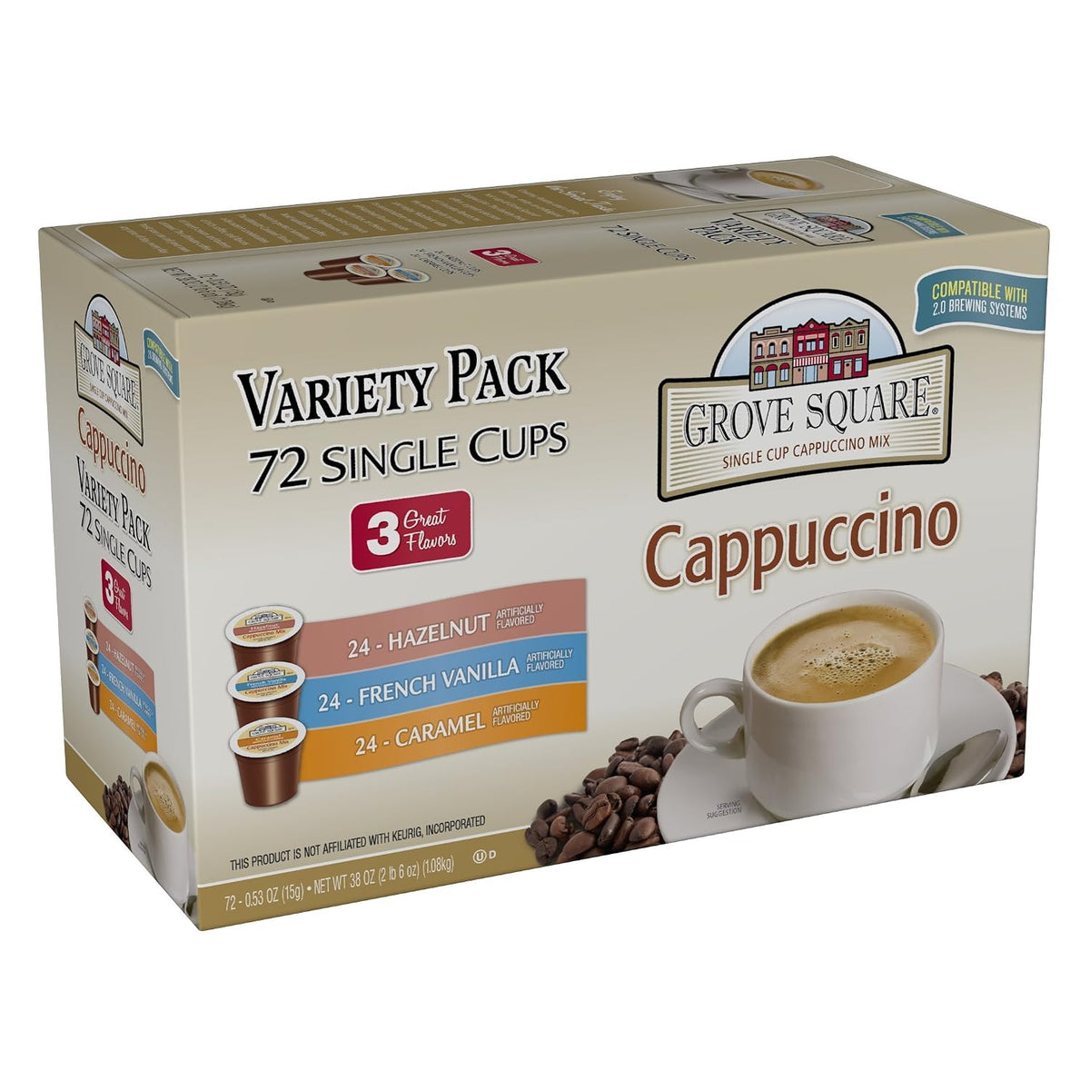Grove Square Cappuccino Pods Variety Pack Single Serve 72 Count