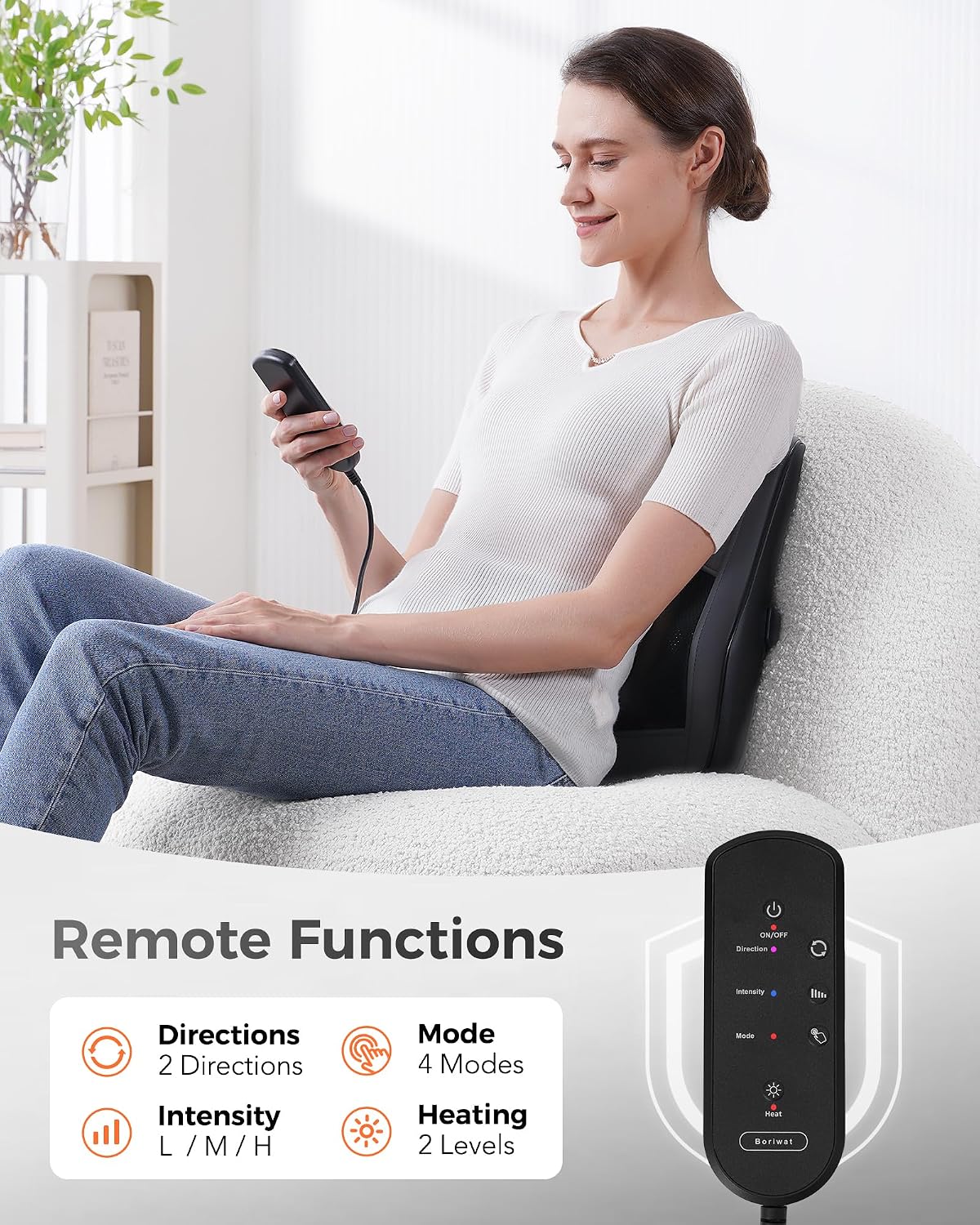 Boriwat Back Massager with Heat for Neck, Shoulder, Leg Pain Relief