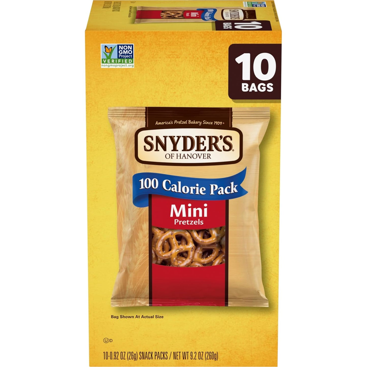 Snyder's of Hanover Mini Pretzels, 10 Count, 0.92 Oz, Individually Wrapped Snack Packs