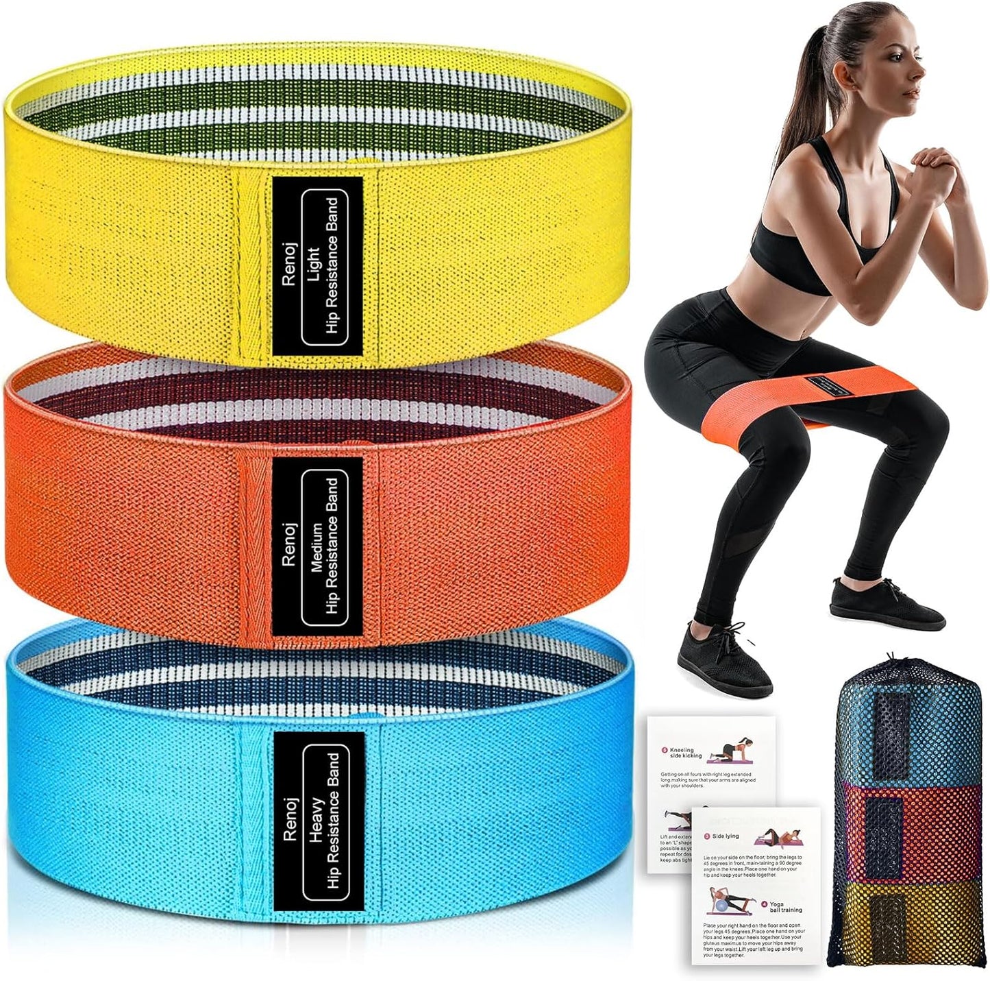 Renoj 3-Set Resistance Bands for Pilates, Yoga, Home Gym
