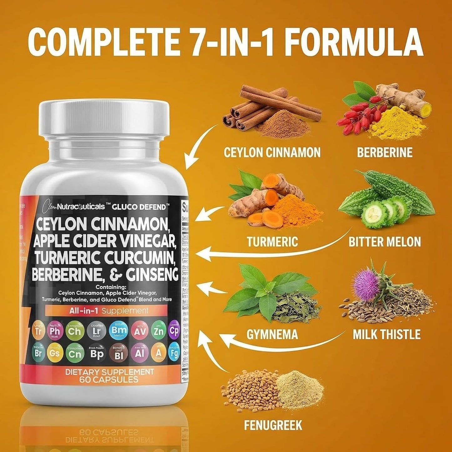 Clean Nutraceuticals Ceylon Cinnamon Capsules with Berberine Turmeric and Apple Cider Vinegar Supplement