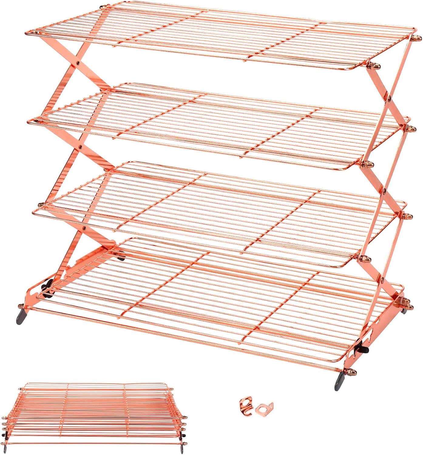 Geesta 2/3/4-Tier Upgraded Collapsible Cooling Rack with Adjustable 3 Setting Design Stackable Roasting Cooking Drying Wire Cooling Rack for Cookies Baking Gifts for Women