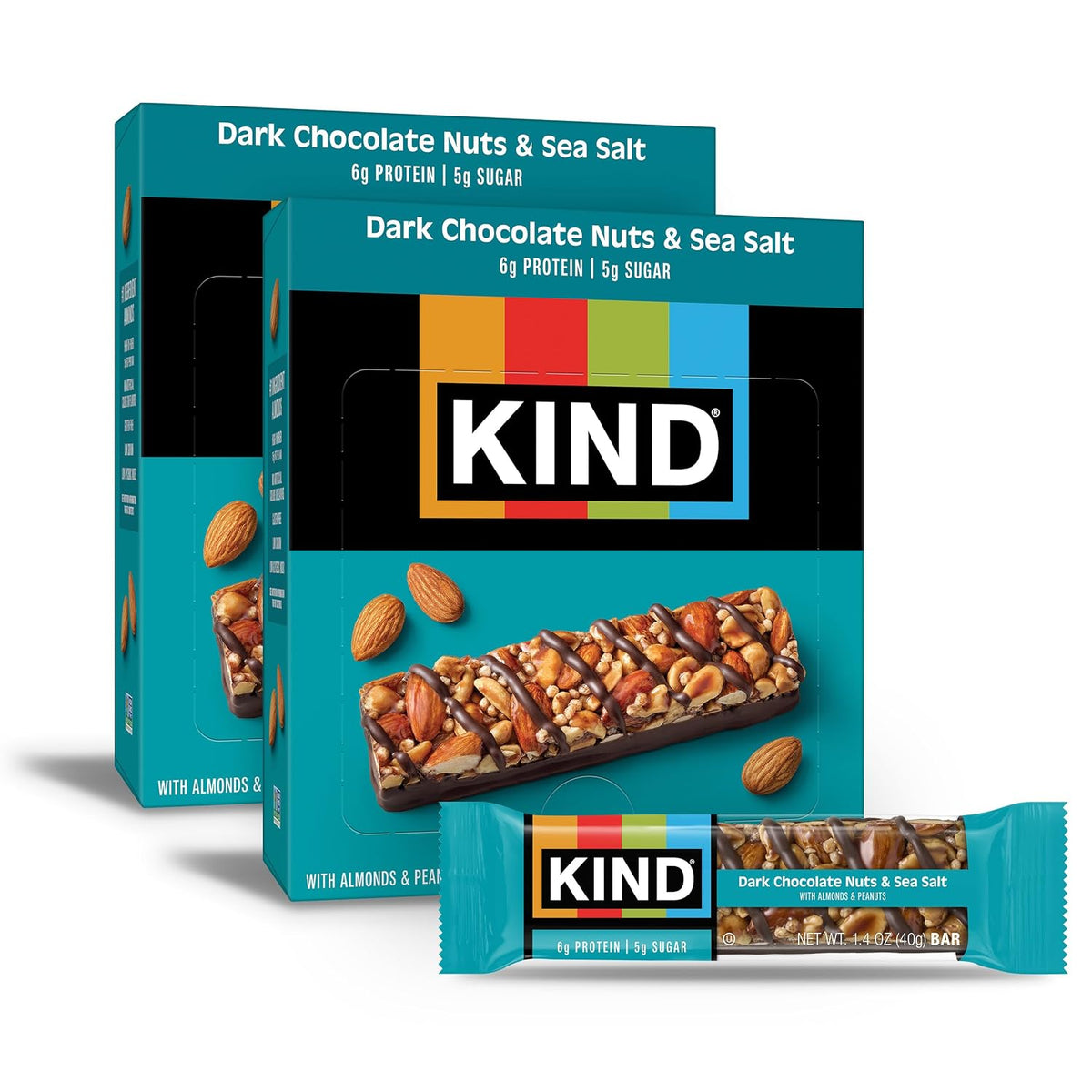 KIND Dark Chocolate Nuts & Sea Salt Snack Bars, 24 Count, Gluten Free, Low Sugar, High Fiber
