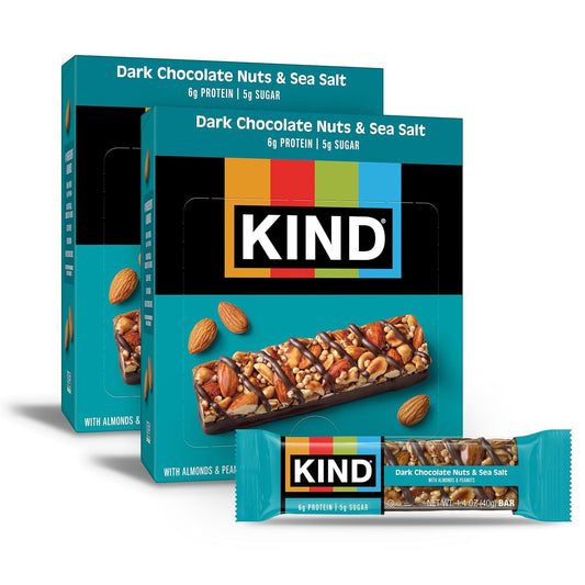 KIND Dark Chocolate Nuts & Sea Salt Snack Bars, 24 Count, Gluten Free, Low Sugar, High Fiber