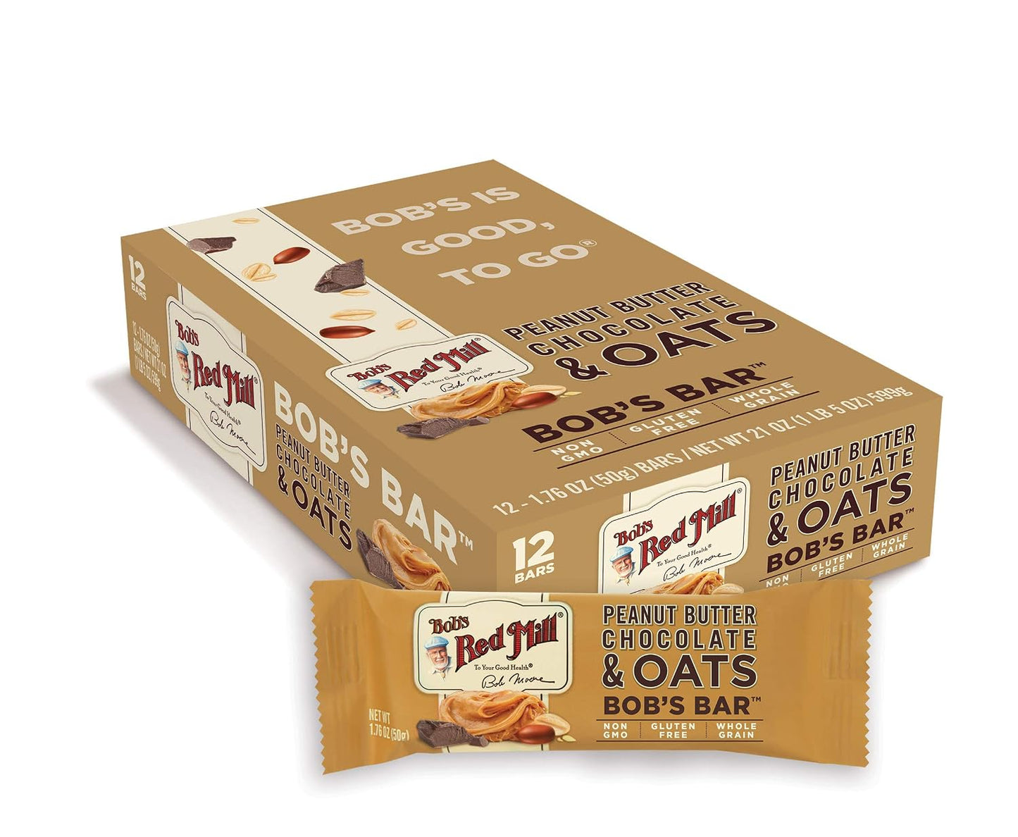 Bob's Red Mill 12pk Peanut Butter Chocolate & Oats Bar, 12 bars, Gluten Free, Kosher
