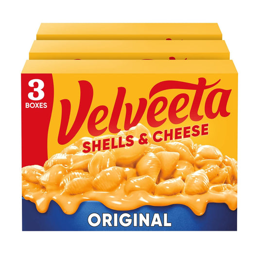 Velveeta Original Shells and Cheese, 3 Boxes, Easy Dinner or Sides, Made with Real Cheese, 12 oz