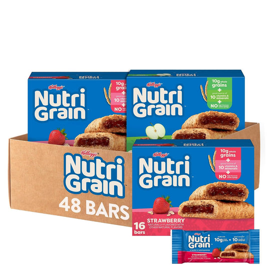 Nutri-Grain Breakfast Bars Variety Pack with 10g Whole Grains, 48 Count