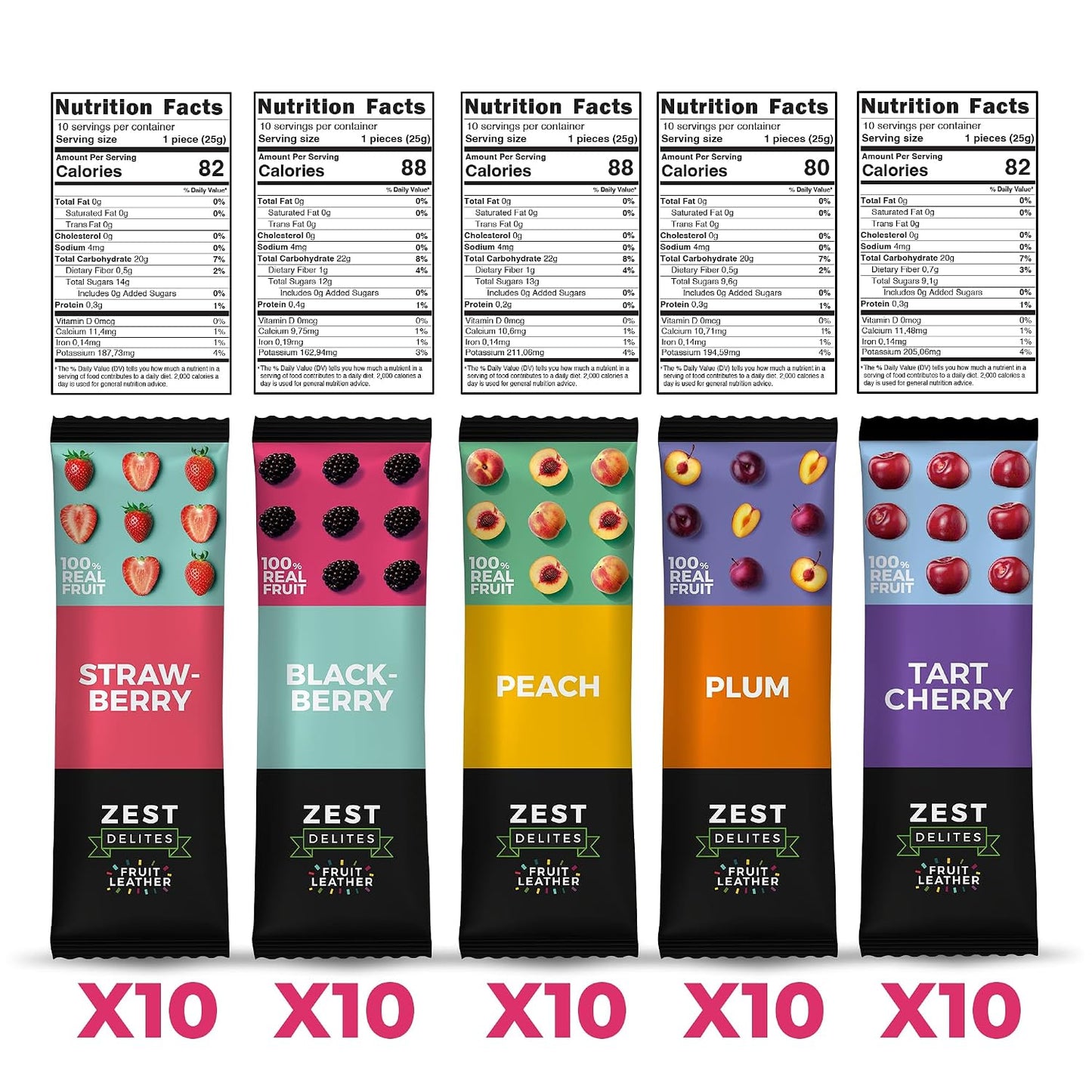 Fruit Snacks by Zest Delites, Vegan Apple-Based Strips, 50 Pieces, 0.88 oz Each