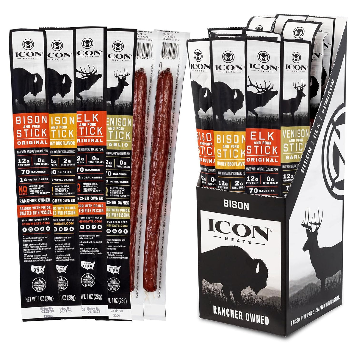 ICON Meats Snack Sticks Sampler, 24 Pack, Assorted Bison, Elk, Venison & Pork