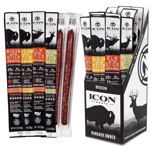 ICON Meats Snack Sticks Sampler, 24 Pack, Assorted Bison, Elk, Venison & Pork