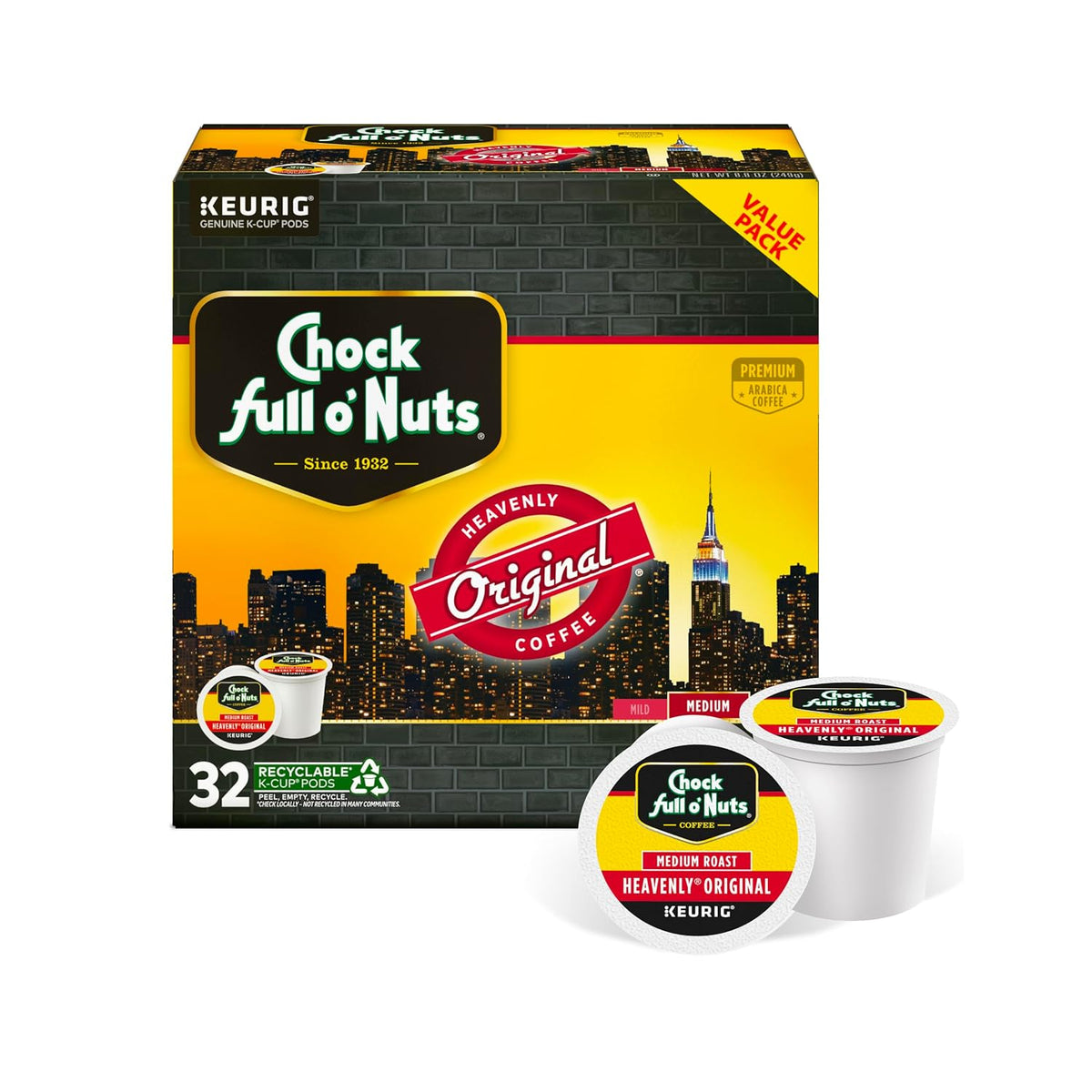Chock Full o' Nuts Heavenly Original Keurig K-Cup Pods for Keurig Brewers