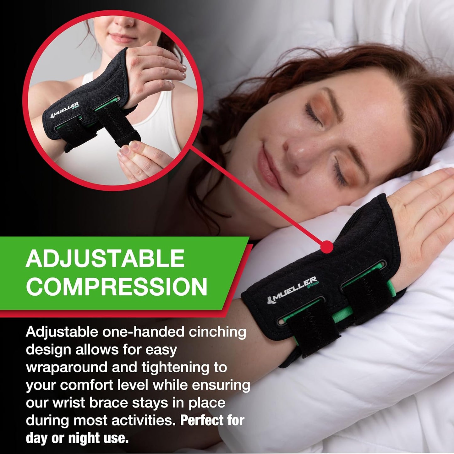 MUELLER Sports Medicine Green Fitted Wrist Brace for Carpal Tunnel Relief