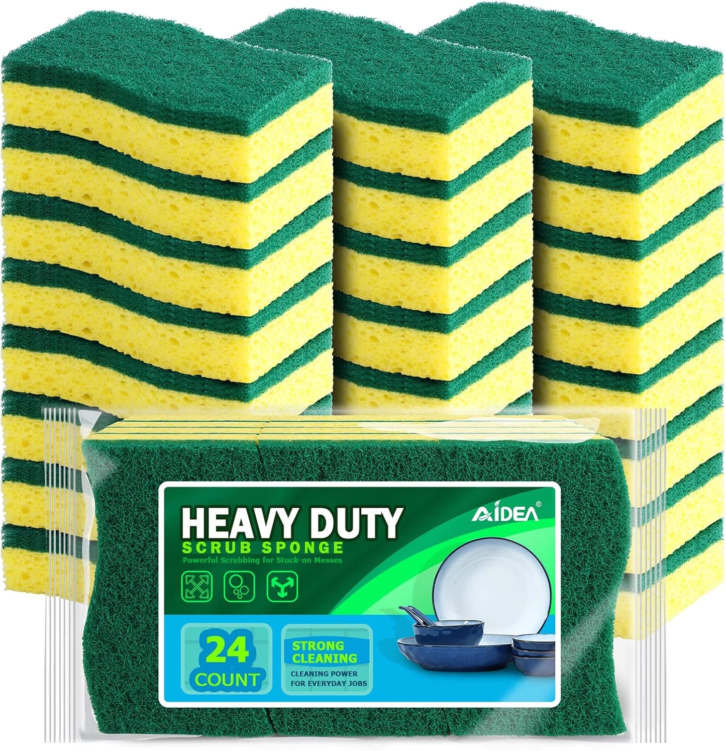 AIDEA Sponges Kitchen-24Count, Non-Scratch Scrub Sponge, Sponge for Dishes | Kitchen Sponges for Non-Stick Cookware, Cleans Fast Without Scratching, Cleaning Power for Kitchen, Bathroom, Household