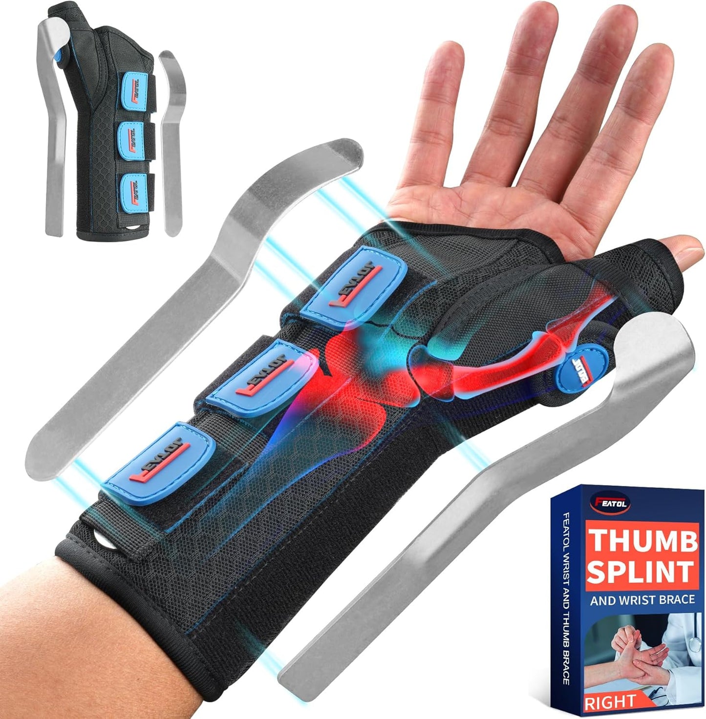 FEATOL Carpal Tunnel Wrist Brace Night Support for De Quervains Tenosynovitis and Tendonitis