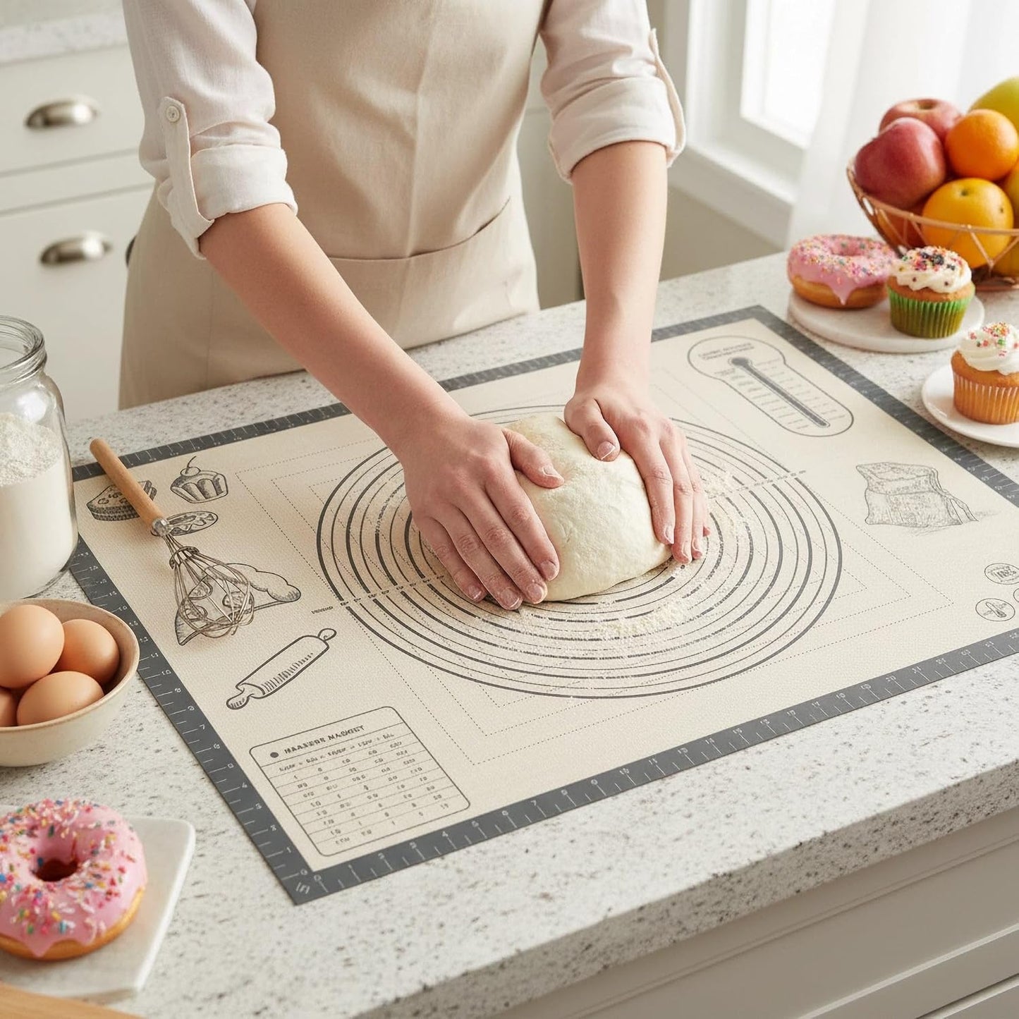 Silicone Baking Pastry Dough Mat - 28x20Inch Extra Large Cookie Bread Rolling Mats Sheet, Nonstick Kitchen Counter Kneading Board, Thick Reusable Pie Cookies Pizza Fondant Making Matt with Measurement