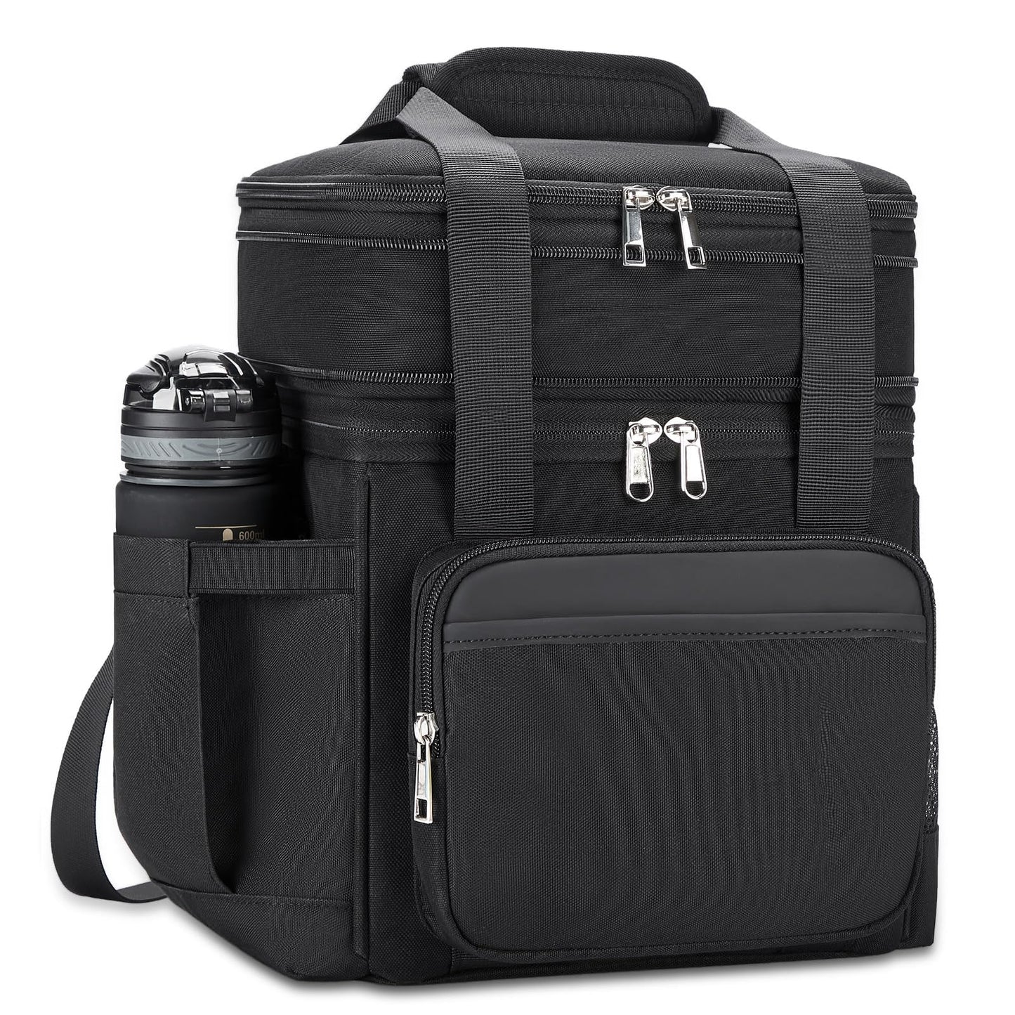 holuxer Insulated Lunch Bag & Lunch Box for Men - Double Deck Reusable Lunch Bag for Women Tote Cooler Bag Leakproof Soft Expandable - Large Lunchbox for Work/Adult/Picnic/Outdoor (Black，15L)