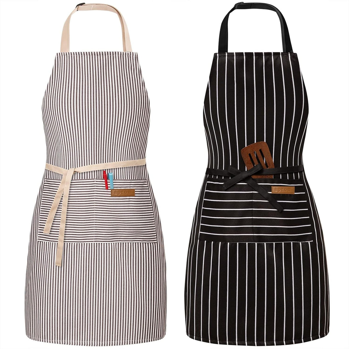 BeLuyi 2 Pack Adjustable Bib Apron with 2 Pockets Chef Cooking Kitchen Restaurant Aprons for Women Men