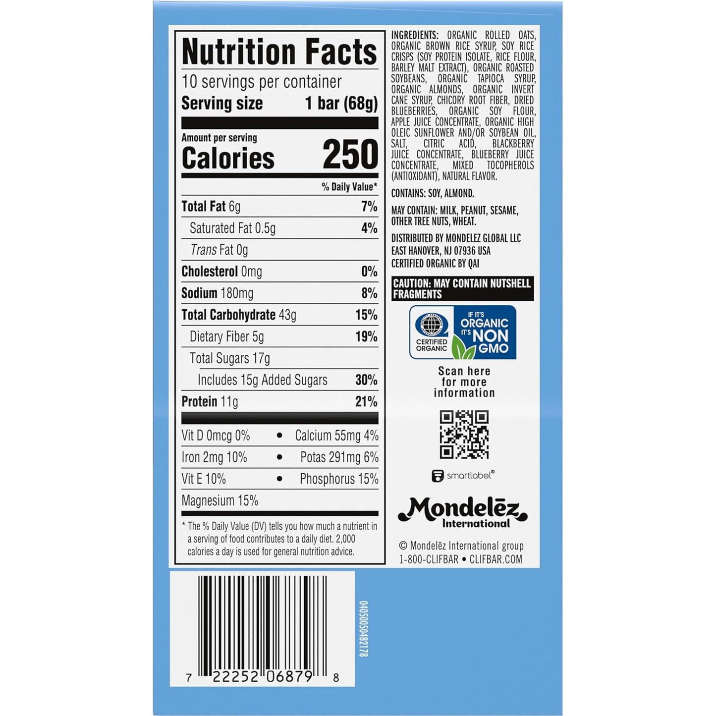 CLIF BAR Energy Protein Bars Blueberry Almond Crisp 10 Pack Non GMO