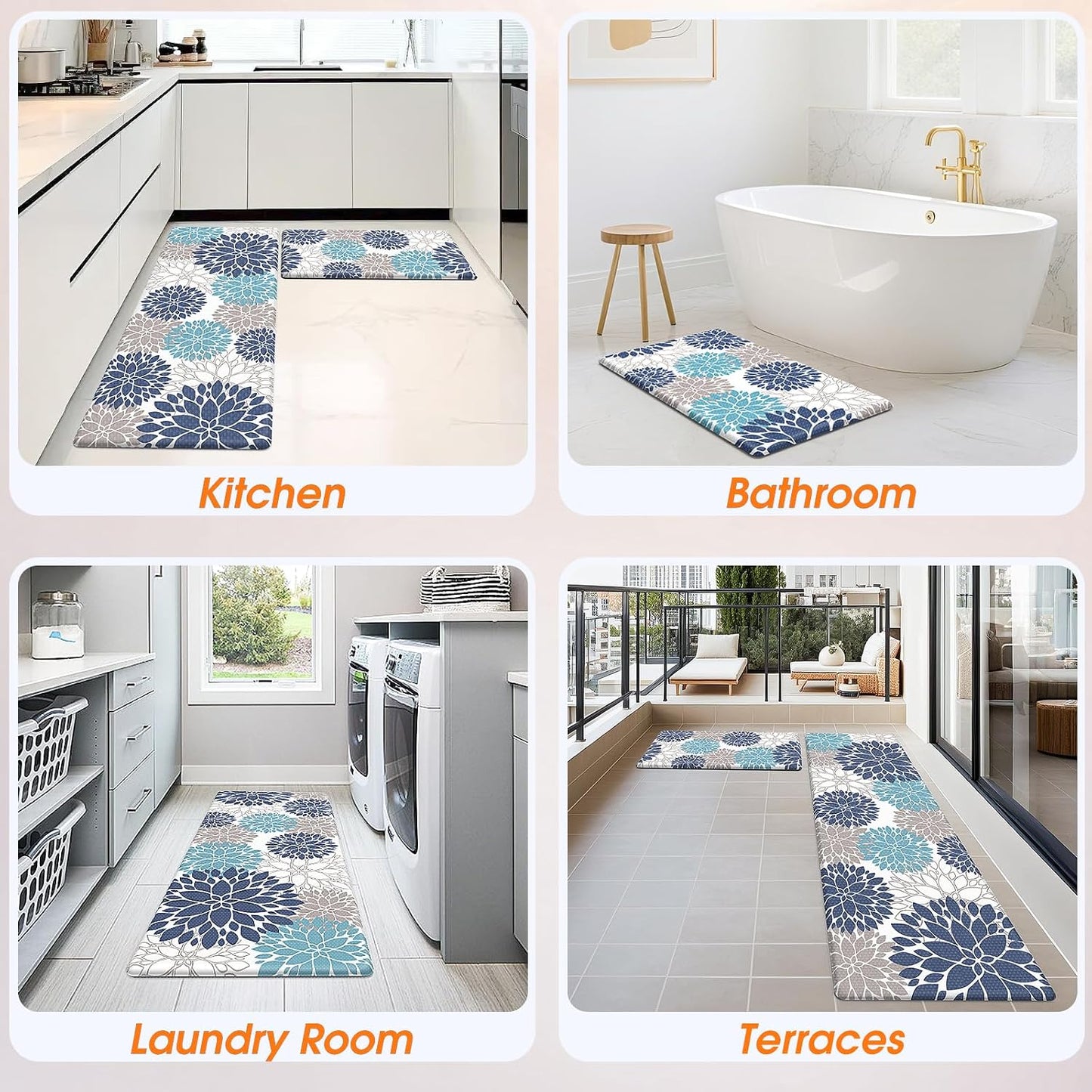 StepLively Kitchen Mats, 2PCS Kitchen Rugs, Cushioned Anti Fatigue Kitchen Mats for Floor, Kitchen Accessories Non-Slip Waterproof Kitchen Rug Set for Sink, Kitchen, Laundry, 17.3"×30"+17.3"×47"