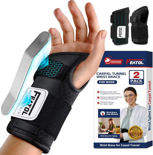 FEATOL Carpal Tunnel Wrist Brace for Work and Night Support