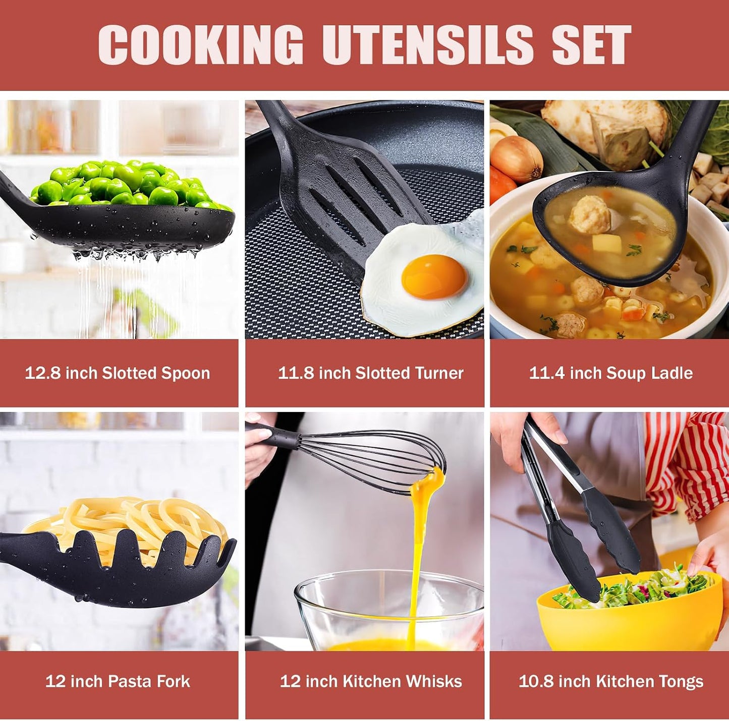 RAXCO Kitchen Utensils Set,18-Piece Cooking Utensils and Knife Set,Black | Food-grade Silicone Heat-safe to 410°F, Detachable Stainless Steel Holder, 5 Kitchen Knives and Cutting Board All-in-one