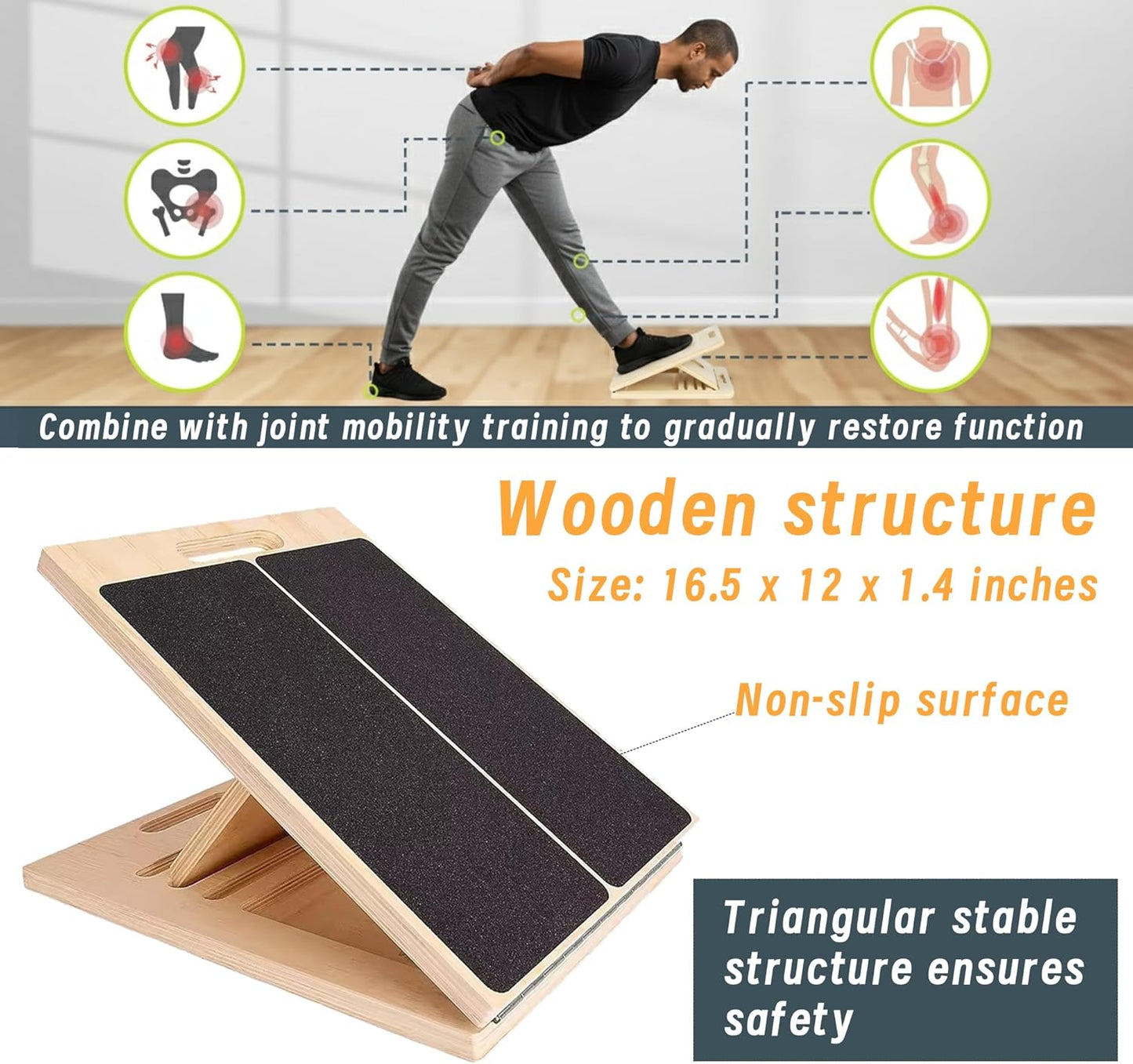 Adjustable Wooden Slant Board - 5-Angle Foldable Calf Stretcher & Squat Wedge for Home Gym