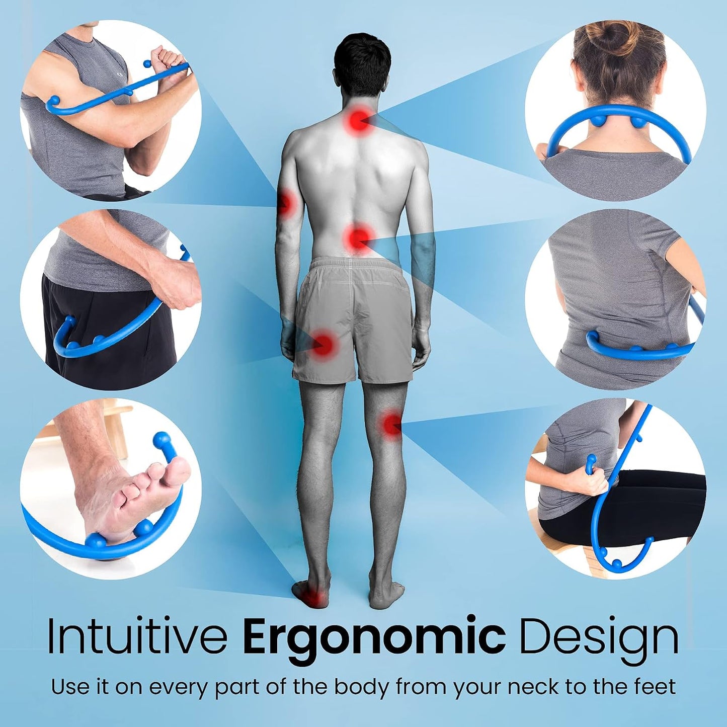 LiBa Blue Handheld Back Neck Shoulder Massager for Pain Relief