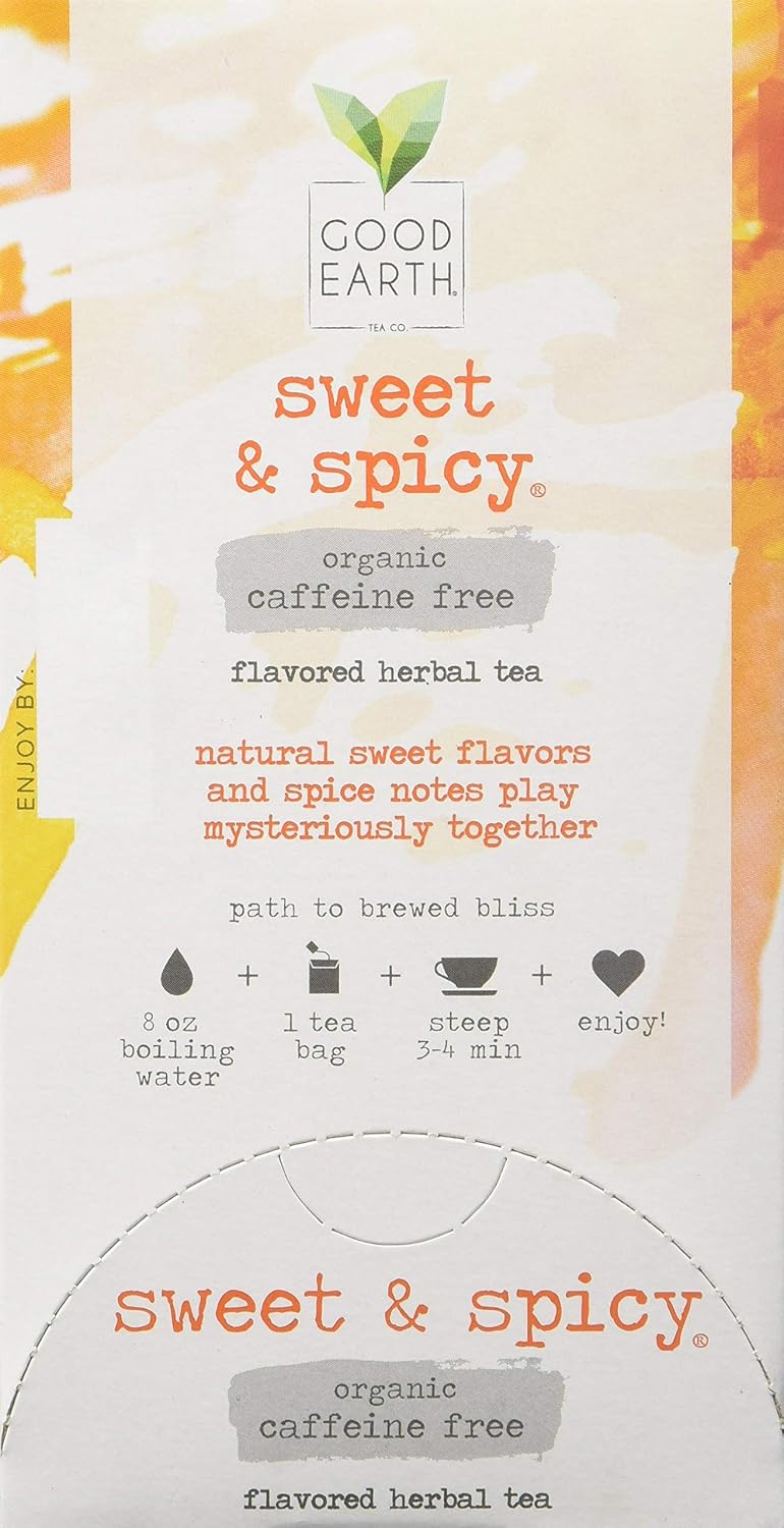 Organic Sweet & Spicy Herbal Caffeine Free Good Earth Teas 18 Tea Bags