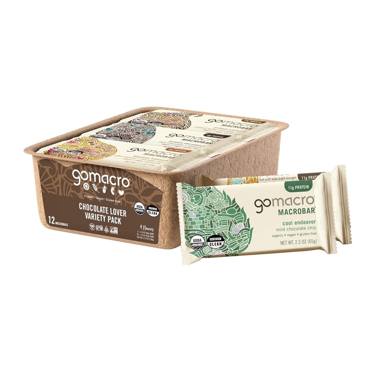 Organic Vegan Protein Bar Variety Pack 12 Count 2.3-2.4 Ounce Bars