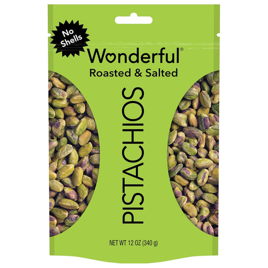 Wonderful Pistachios No Shells, Roasted & Salted Nuts, 12 Oz Resealable Bag, Protein Snack